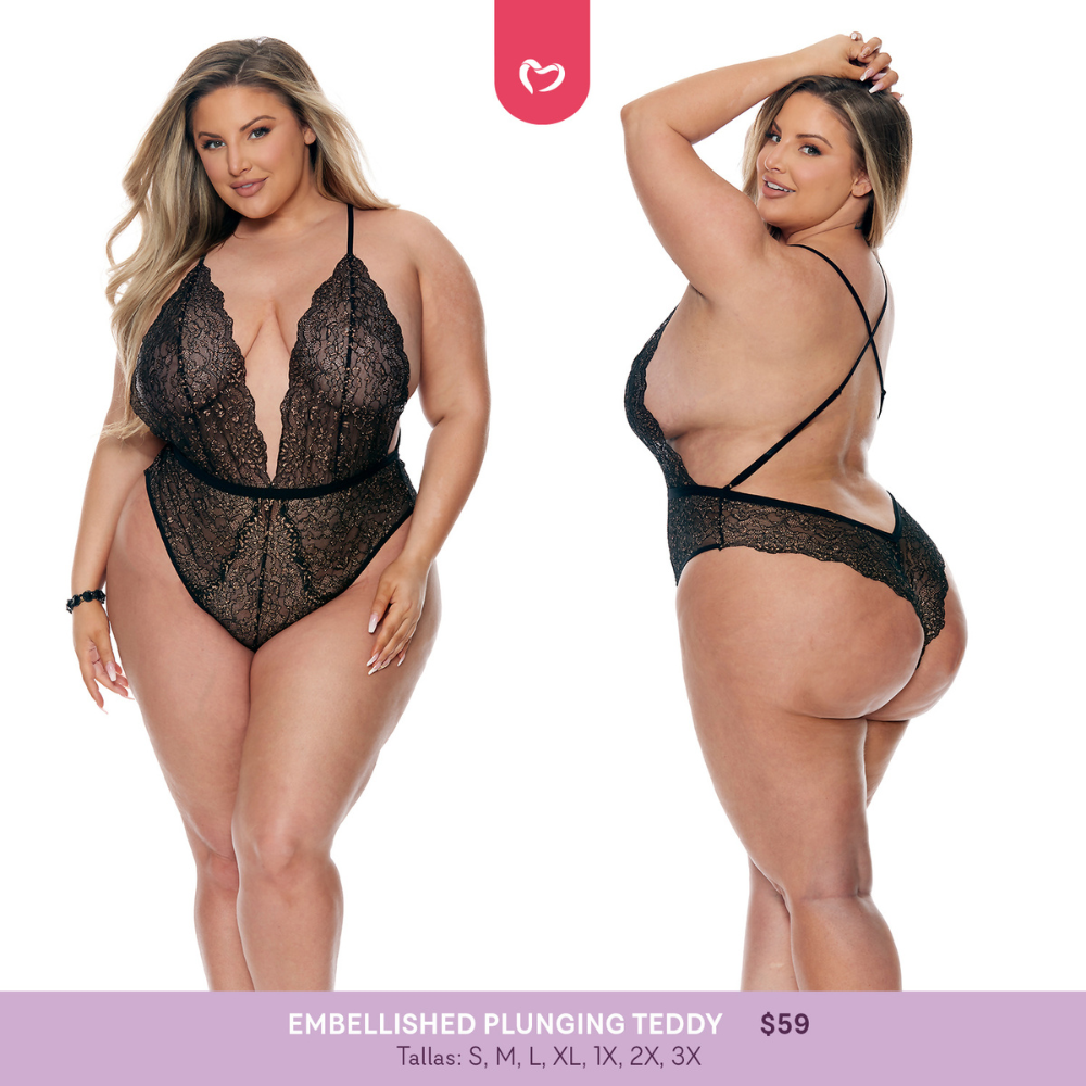 Embellished Plunging Lace Teddy