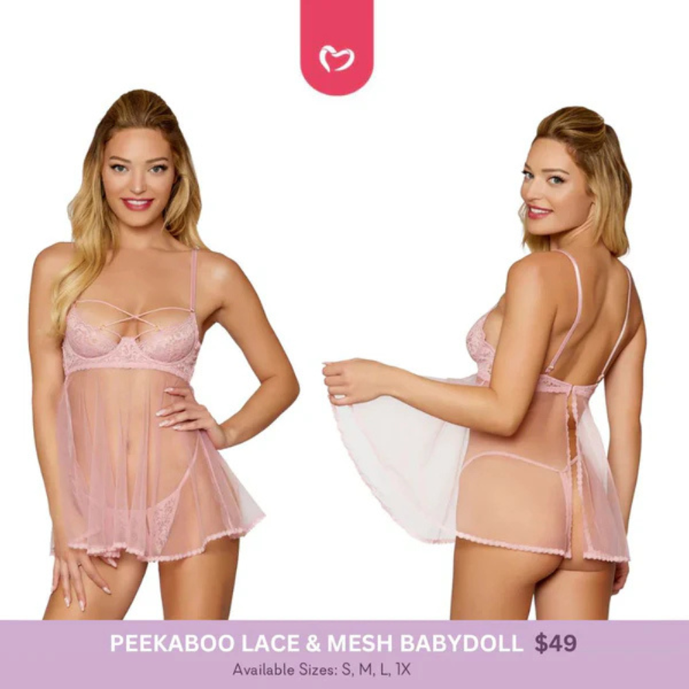 Peekaboo Lace and mesh babydoll