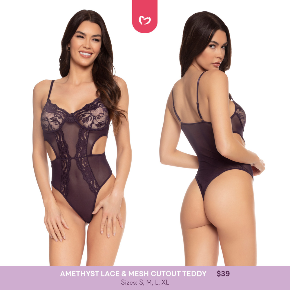 Amethyst  lace and mesh Cut out Teddy
