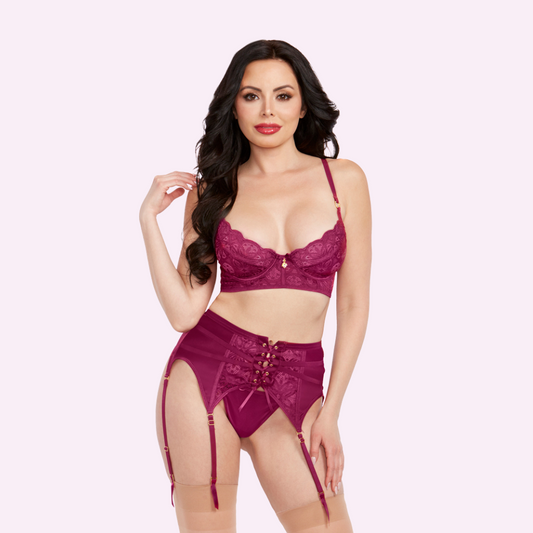 Lace bra and G string witth Garter Belt